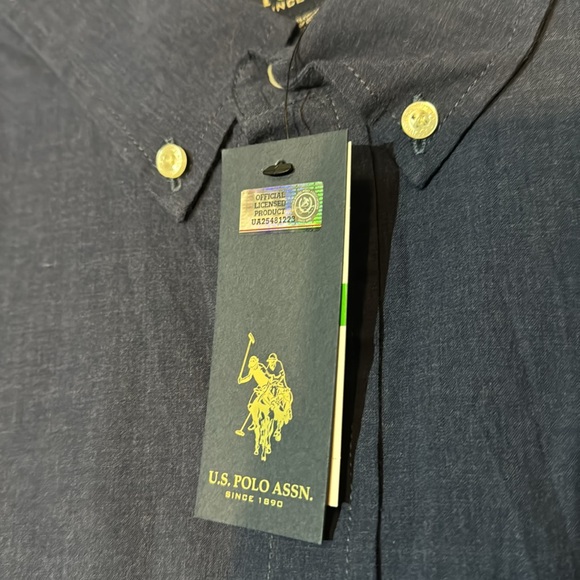 NWT US POLO ASSN long sleeve button down Dark blue lightweight men’s L - Picture 7 of 7